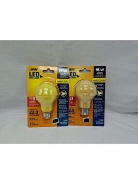 NEW SEALED 2-Pack FEIT Electric LED Bug Lights Yellow 60w Replacement